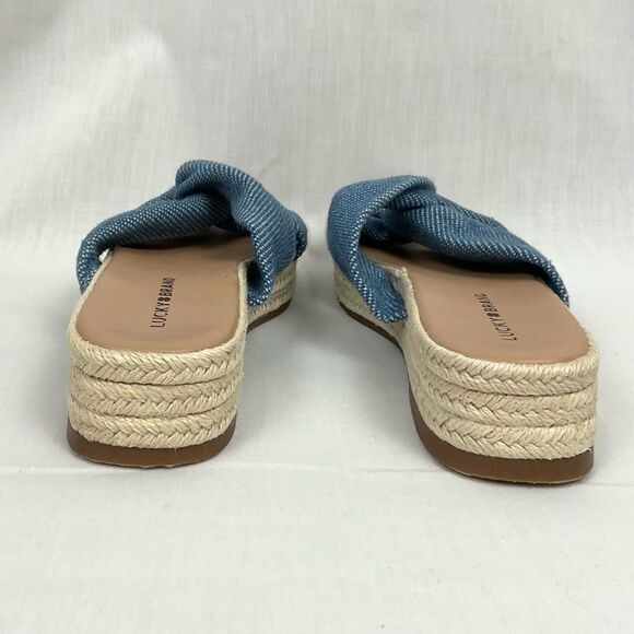 Lucky Brand Blue Slide Sandal Grenly Sz 8M Denim Espadrille Platform Slip On - Picture 6 of 9